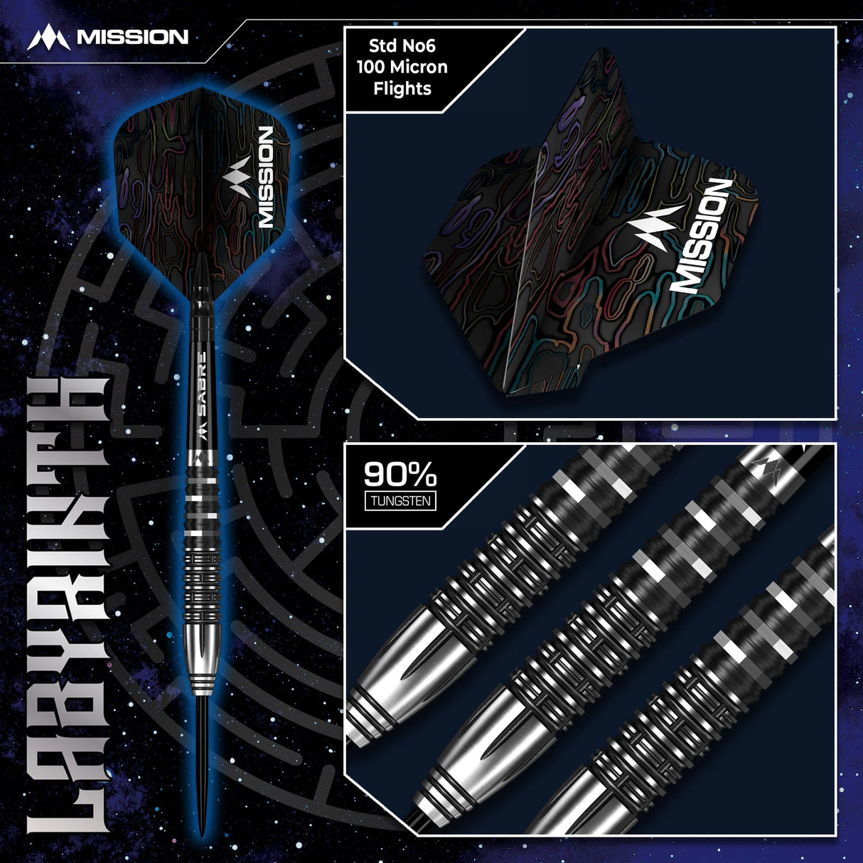 Mission Labyrinth Darts - Steel Tip - 90% Tungsten - Black PVD - view 5