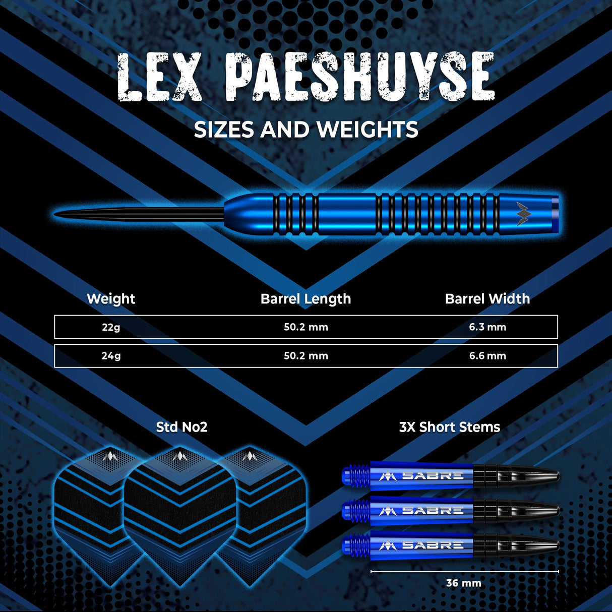 Mission Lex Paeshuyse Darts - Steel Tip - 90% Tungsten - Blue & Black - view 5