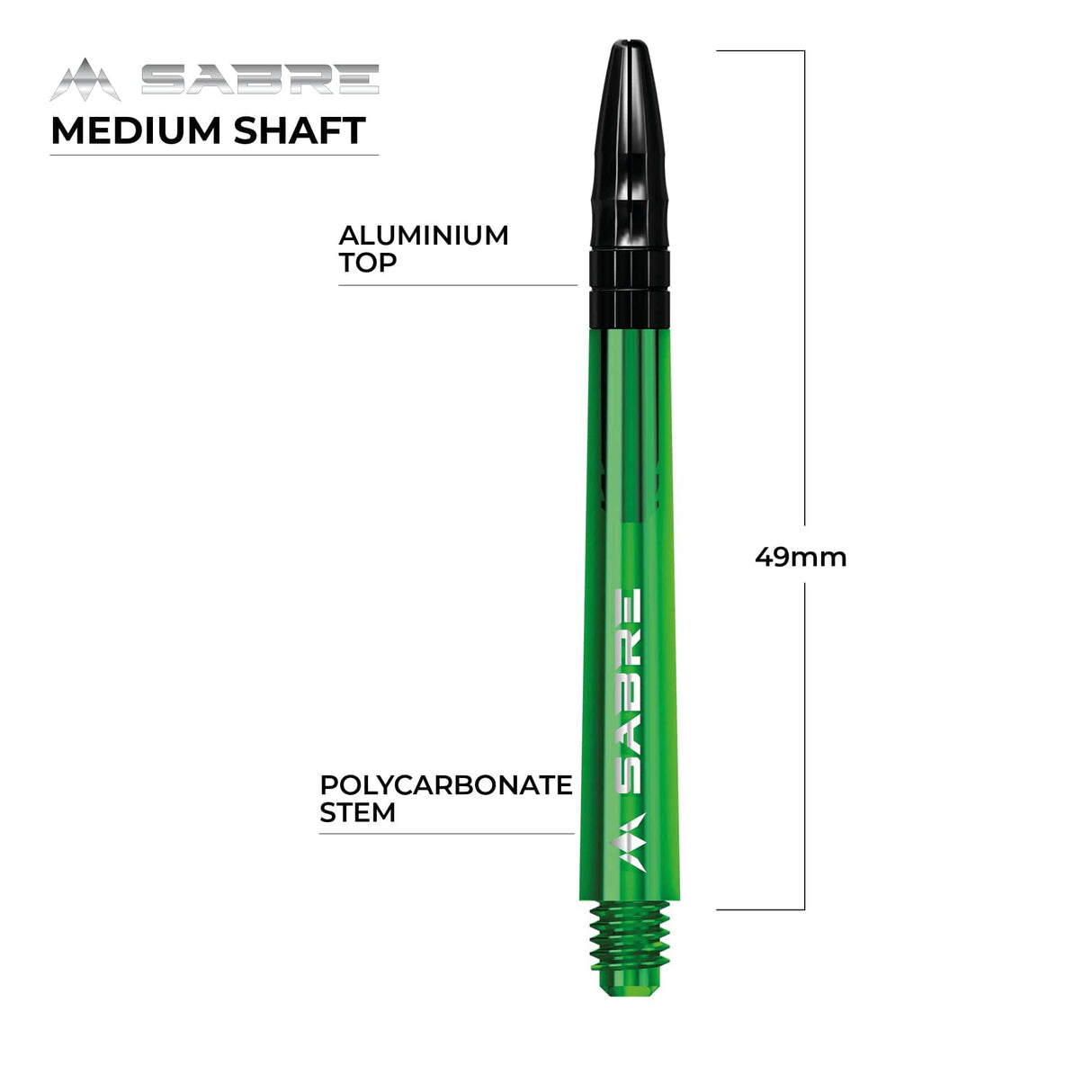 *Mission Sabre Shafts - Polycarbonate Dart Stems - Green - Black Top - view 6