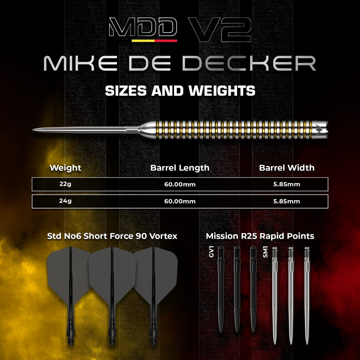 Mission Mike De Decker R2.5 Darts - Steel Tip - 95% Tungsten - V2 - view 3