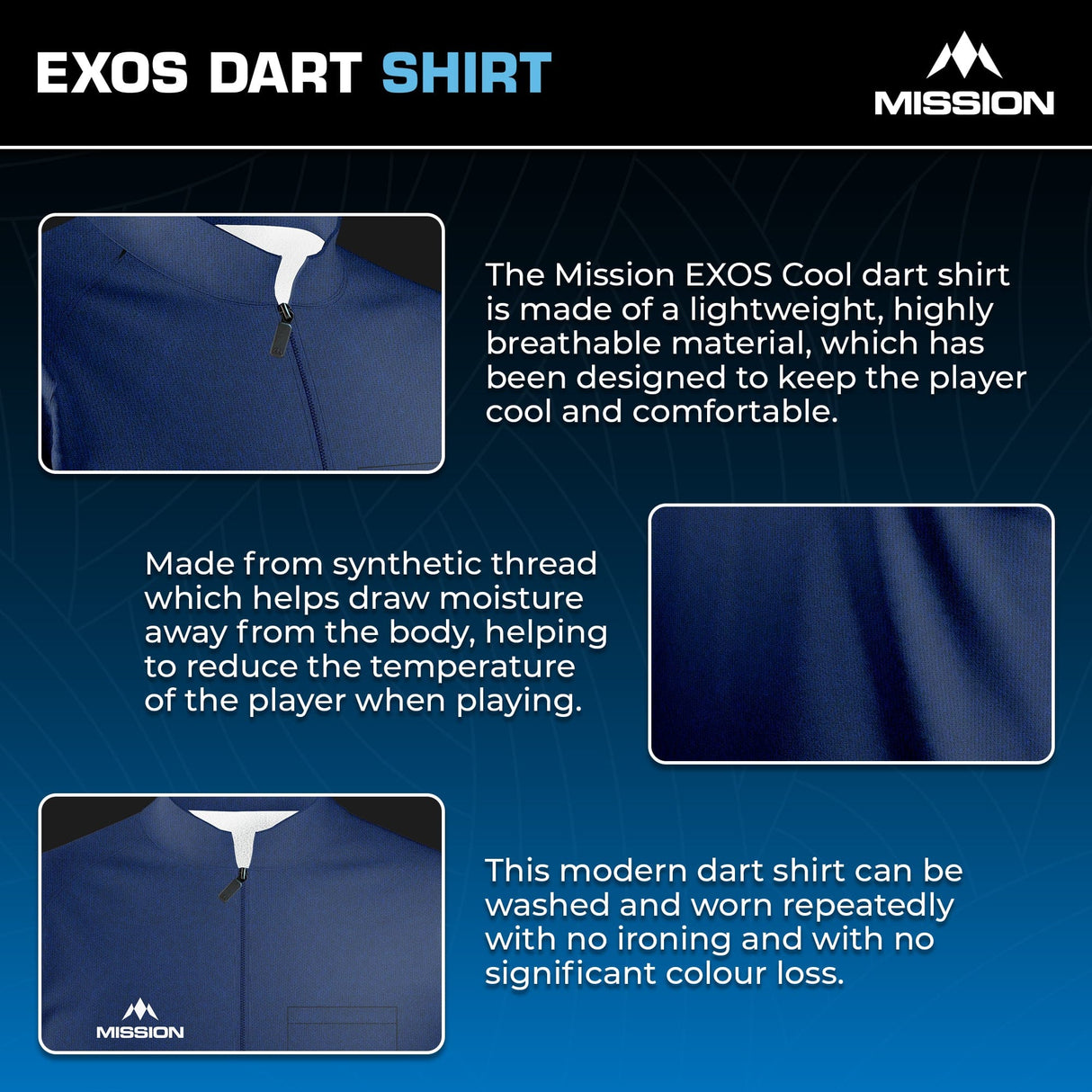 Mission Darts - EXOS Cool - Dart Shirt - Navy Blue - view 4