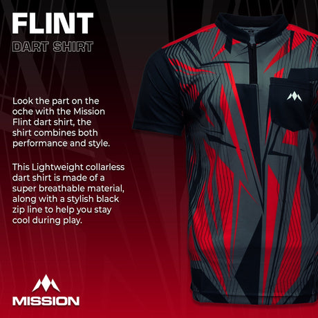 *Mission Darts Flint Dart Shirt - Collarless - Lightweight - Black & Red - view 2