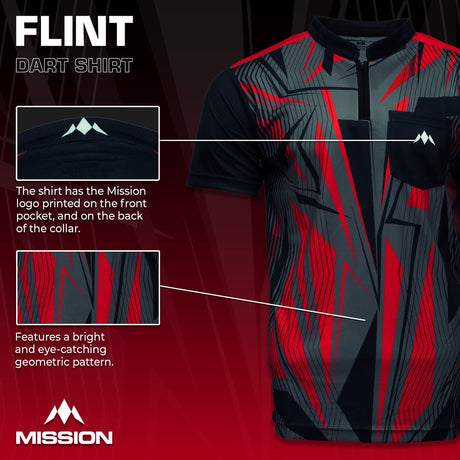 *Mission Darts Flint Dart Shirt - Collarless - Lightweight - Black & Red - view 3