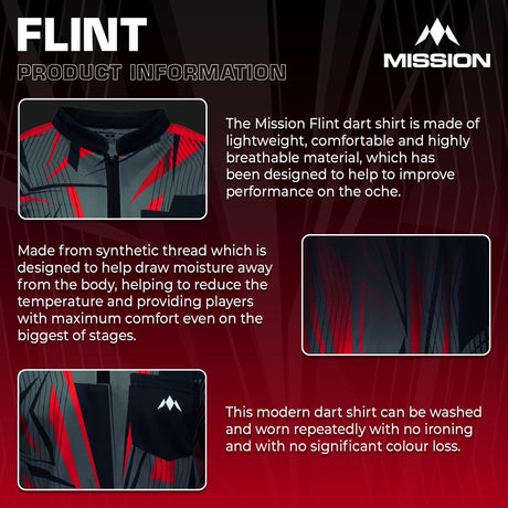 *Mission Darts Flint Dart Shirt - Collarless - Lightweight - Black & Red - view 4