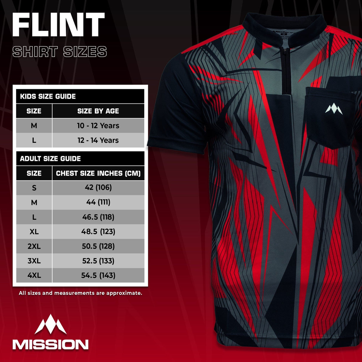 *Mission Darts Flint Dart Shirt - Collarless - Lightweight - Black & Red - view 5