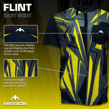 *Mission Darts Flint Dart Shirt - Collarless - Lightweight - Black & Yellow - view 3