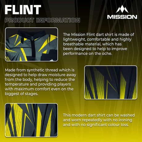 *Mission Darts Flint Dart Shirt - Collarless - Lightweight - Black & Yellow - view 4