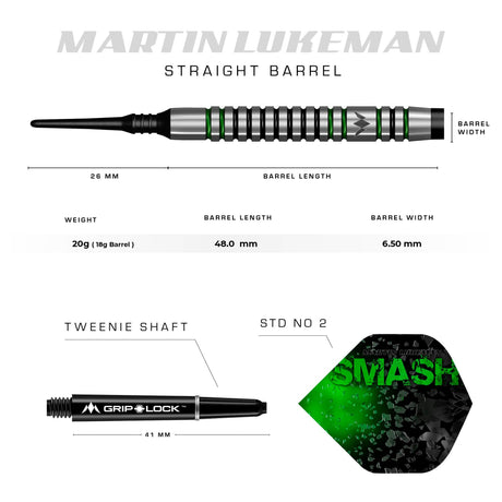 Mission Martin Lukeman Darts - Soft Tip - Black & Green - 20g - view 4