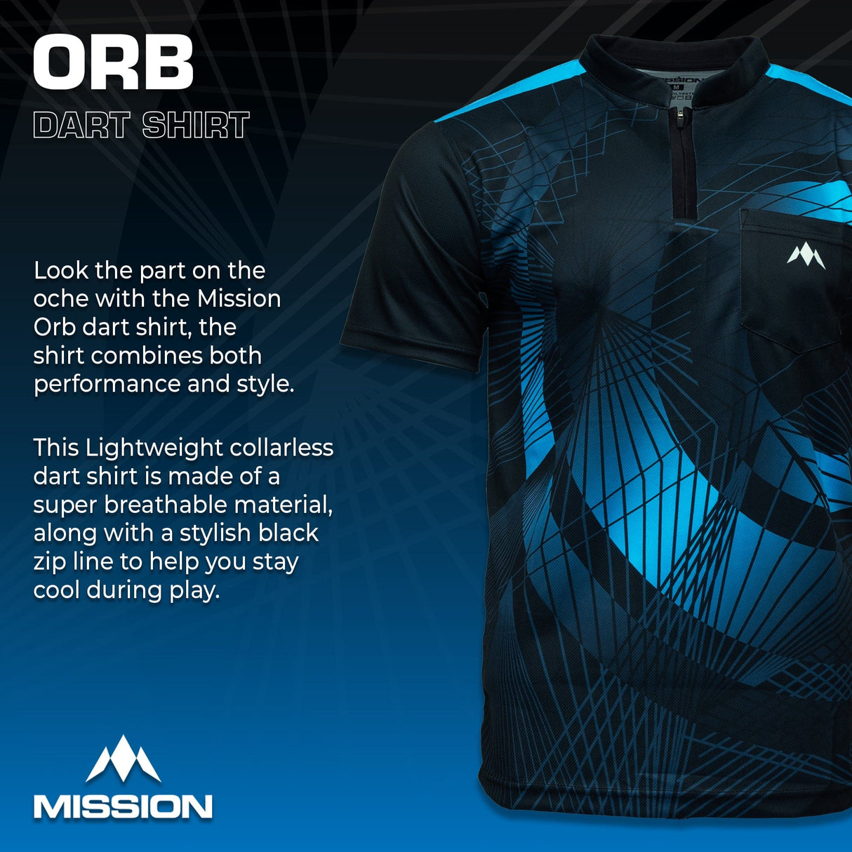 *Mission Darts Orb Dart Shirt - Collarless - Lightweight - Black & Blue - Youth - view 2
