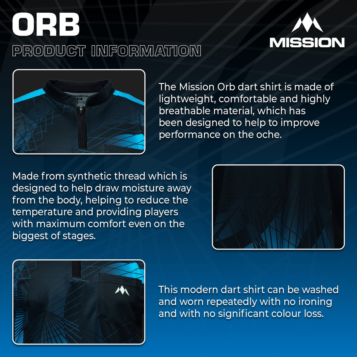 *Mission Darts Orb Dart Shirt - Collarless - Lightweight - Black & Blue - Youth - view 4