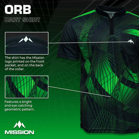 *Mission Darts Orb Dart Shirt - Collarless - Lightweight - Black & Green - view 3