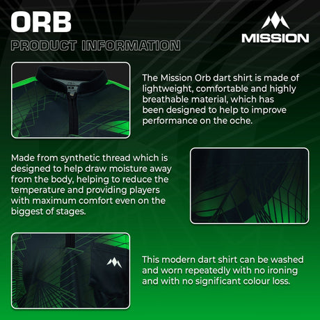 *Mission Darts Orb Dart Shirt - Collarless - Lightweight - Black & Green - Youth - view 4
