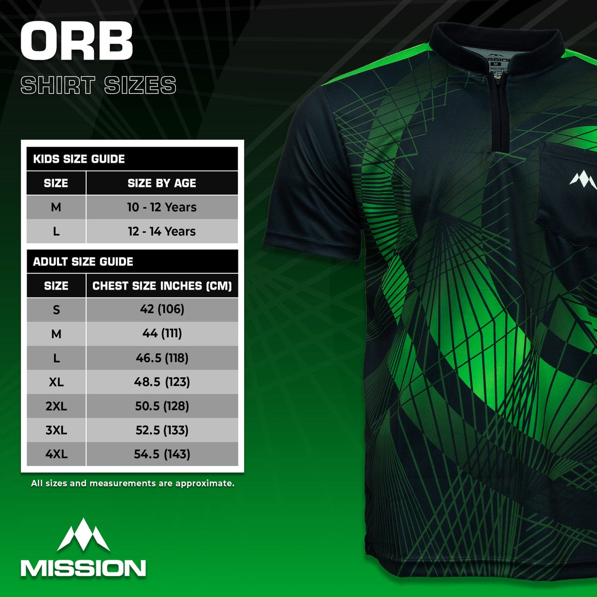 *Mission Darts Orb Dart Shirt - Collarless - Lightweight - Black & Green - Youth - view 5