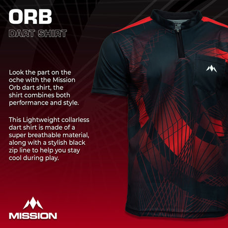 *Mission Darts Orb Dart Shirt - Collarless - Lightweight - Black & Red - view 2