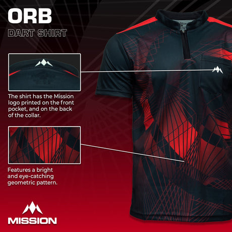*Mission Darts Orb Dart Shirt - Collarless - Lightweight - Black & Red - view 3