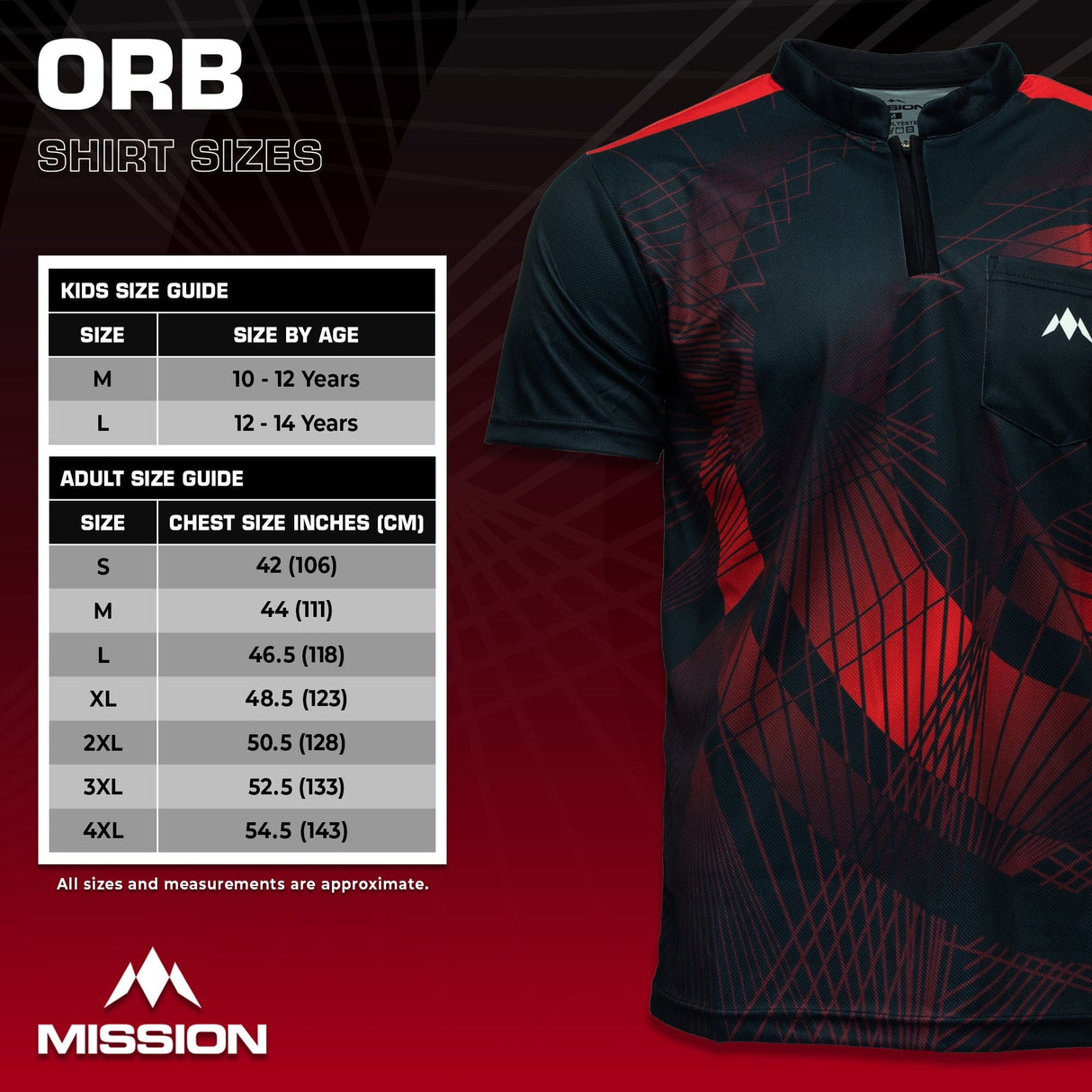 *Mission Darts Orb Dart Shirt - Collarless - Lightweight - Black & Red - view 5
