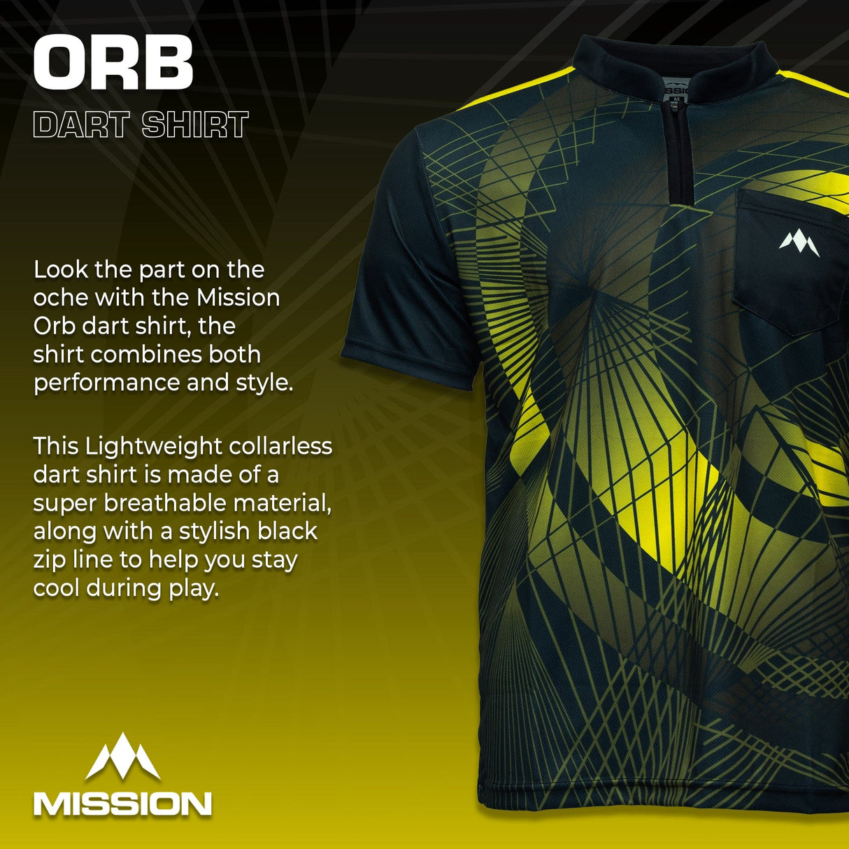 *Mission Darts Orb Dart Shirt - Collarless - Lightweight - Black & Yellow - Youth - view 2