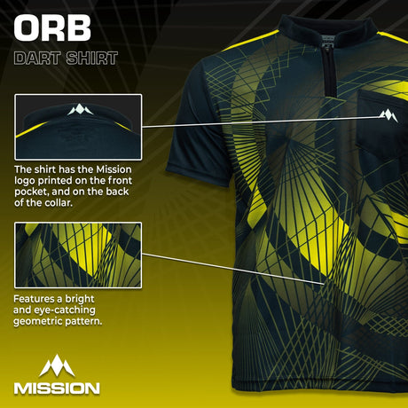 *Mission Darts Orb Dart Shirt - Collarless - Lightweight - Black & Yellow - view 3