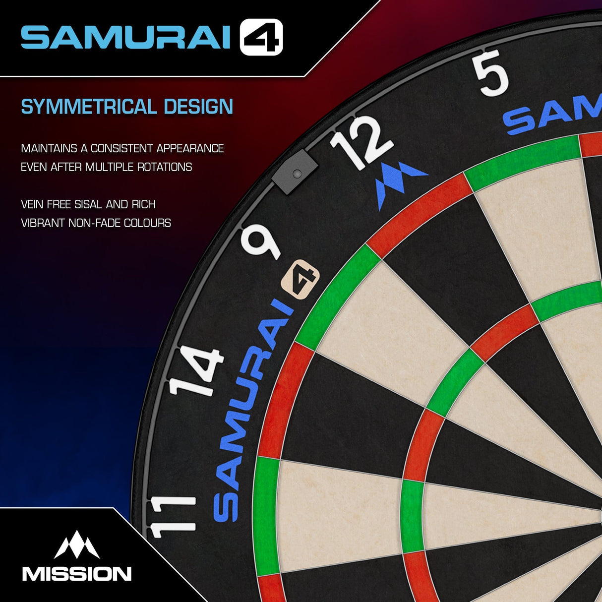 Mission Samurai 4 Dartboard - Professional - Knife Wire - White Spider - view 3