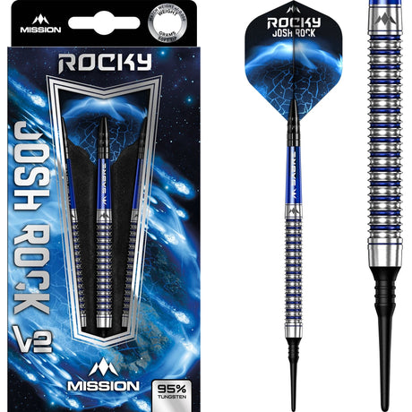 *Mission Josh Rock Darts v2 - Soft Tip - 95% - Rocky - Silver & Blue PVD