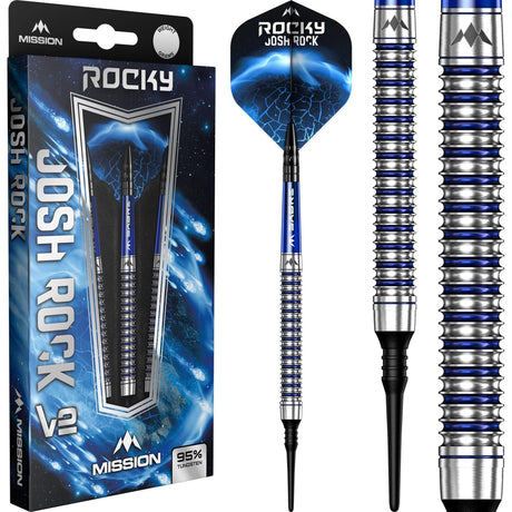 *Mission Josh Rock Darts v2 - Soft Tip - 95% - Rocky - Silver & Blue PVD - view 2