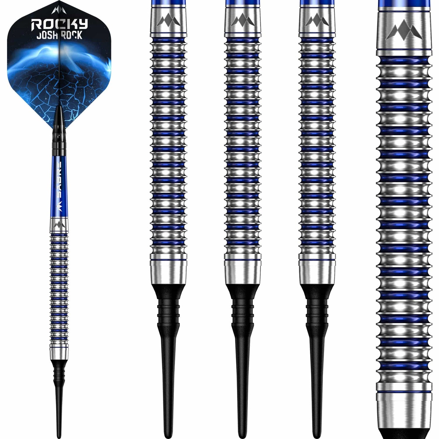 *Mission Josh Rock Darts v2 - Soft Tip - 95% - Rocky - Silver & Blue PVD - view 4