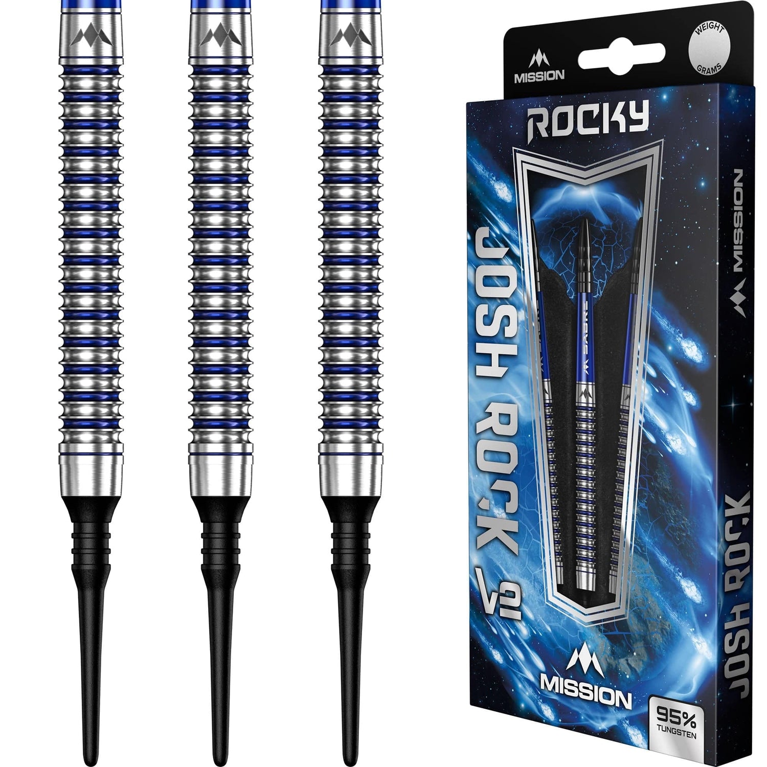 *Mission Josh Rock Darts v2 - Soft Tip - 95% - Rocky - Silver & Blue PVD - view 5