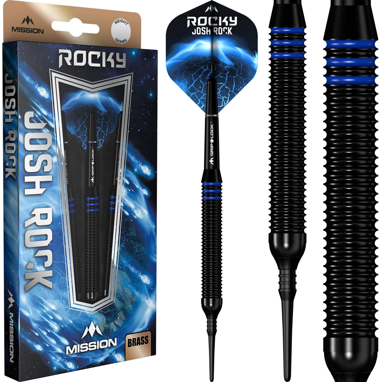 *Mission Josh Rock Darts - Soft Tip - Brass - Rocky - Black & Blue - view 2