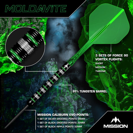Mission Moldavite Darts - Steel Tip - 95% Tungsten - Black & Green - view 2