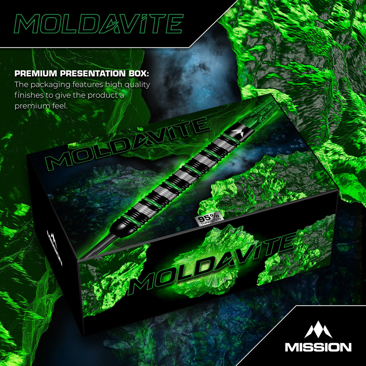 Mission Moldavite Darts - Steel Tip - 95% Tungsten - Black & Green - view 6