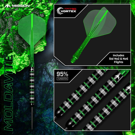 Mission Moldavite Darts - Steel Tip - 95% Tungsten - Black & Green - view 7