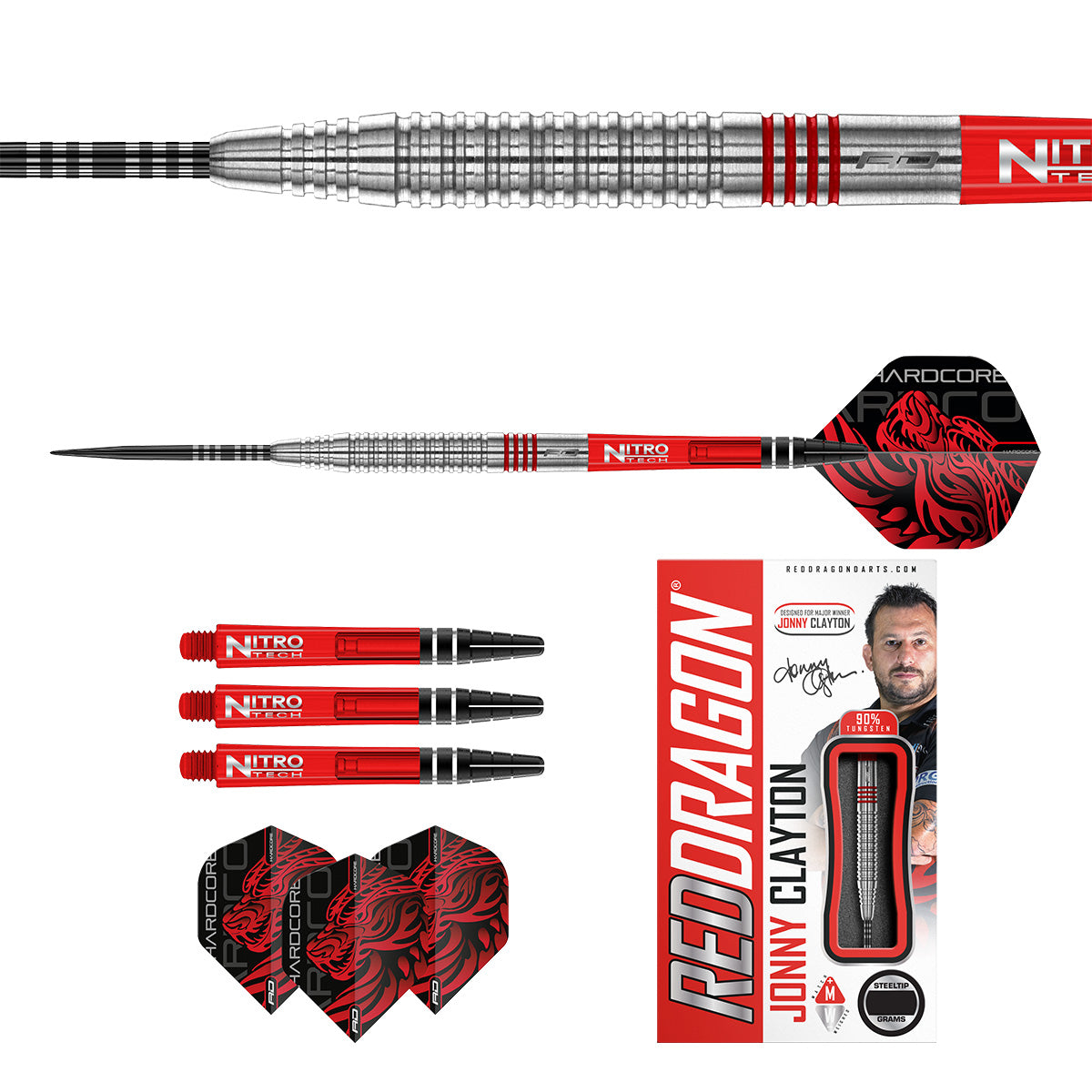 Jonny Clayton Original 2.0 90% Tungsten Steel Tip Darts by Red Dragon