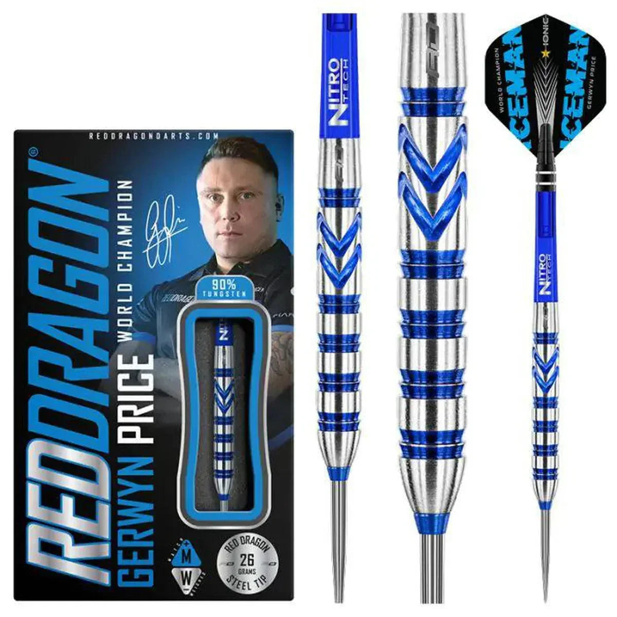 Red Dragon Gerwyn Price Blue Originals 90% Tungsten Steel Tip Darts