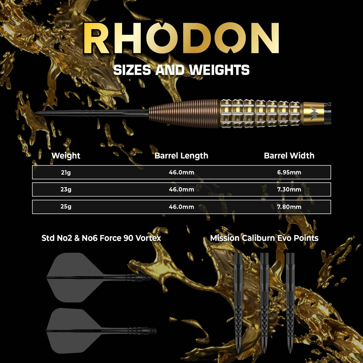 Mission Rhodon Darts - Steel Tip - 95% Tungsten - Bronze & Gold PVD - view 4