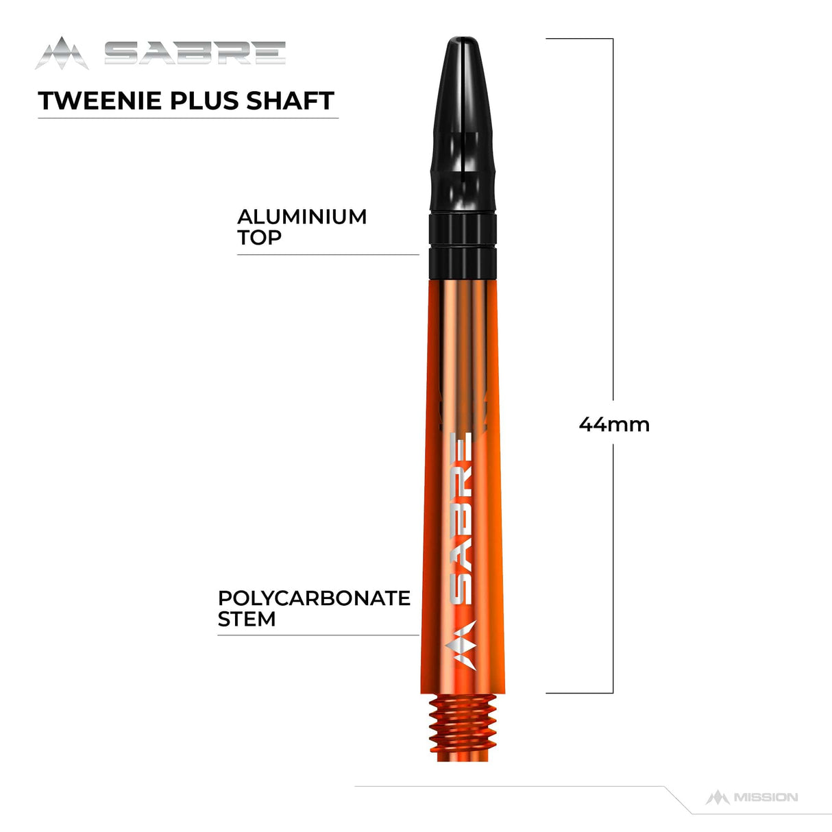 *Mission Sabre Shafts - Polycarbonate Dart Stems - Orange - Black Top - view 9