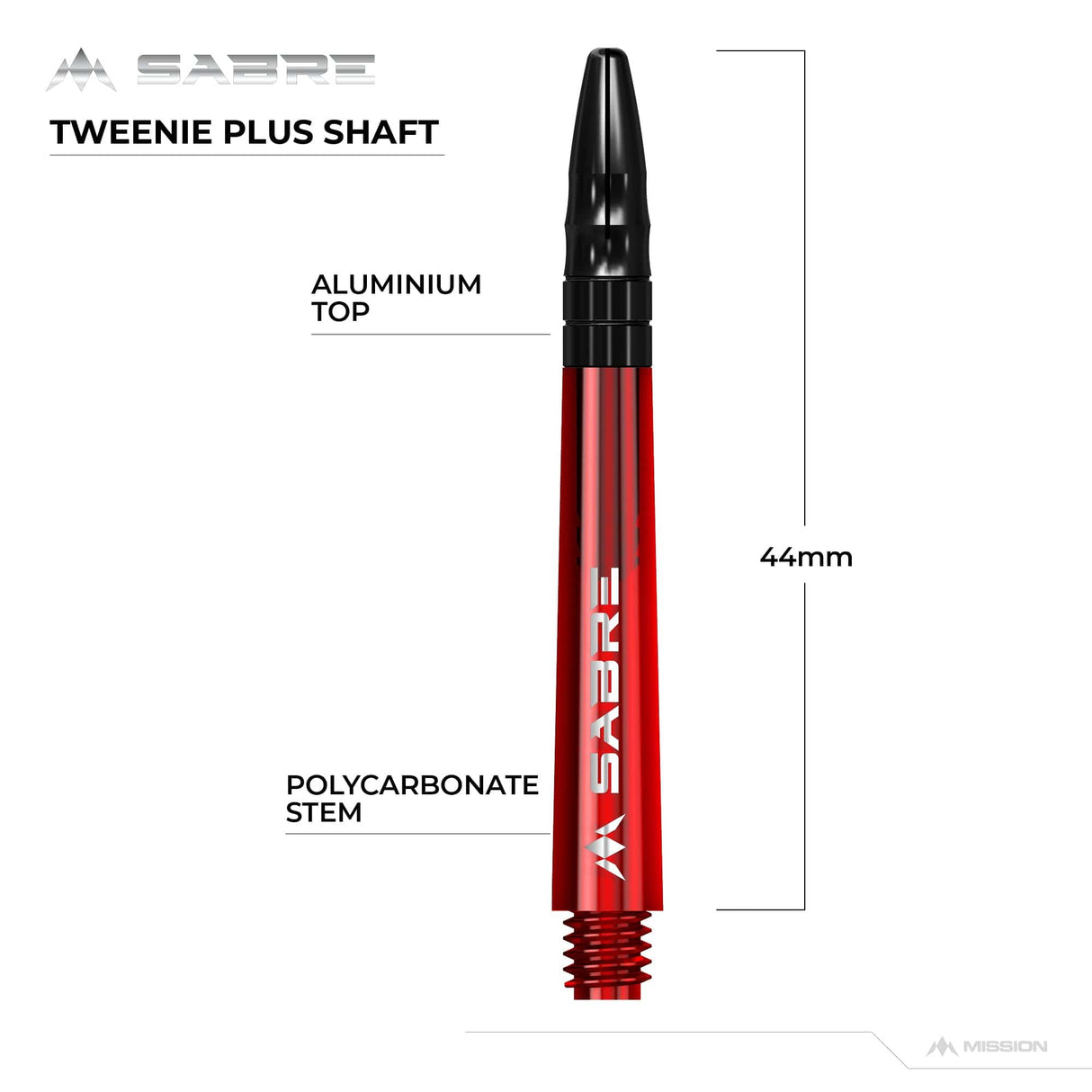 *Mission Sabre Shafts - Polycarbonate Dart Stems - Red - Black Top - view 9