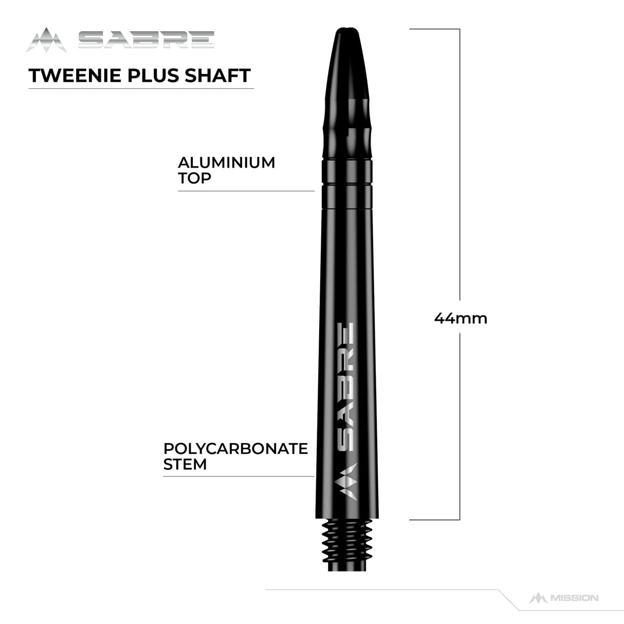 Mission Sabre Shafts - Polycarbonate Dart Stems - Black - Black Top - view 6