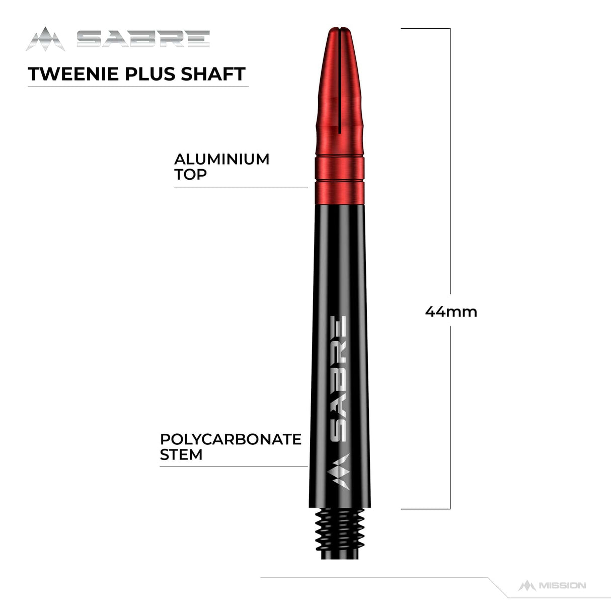 *Mission Sabre Shafts - Polycarbonate Dart Stems - Black - Red Top - view 6