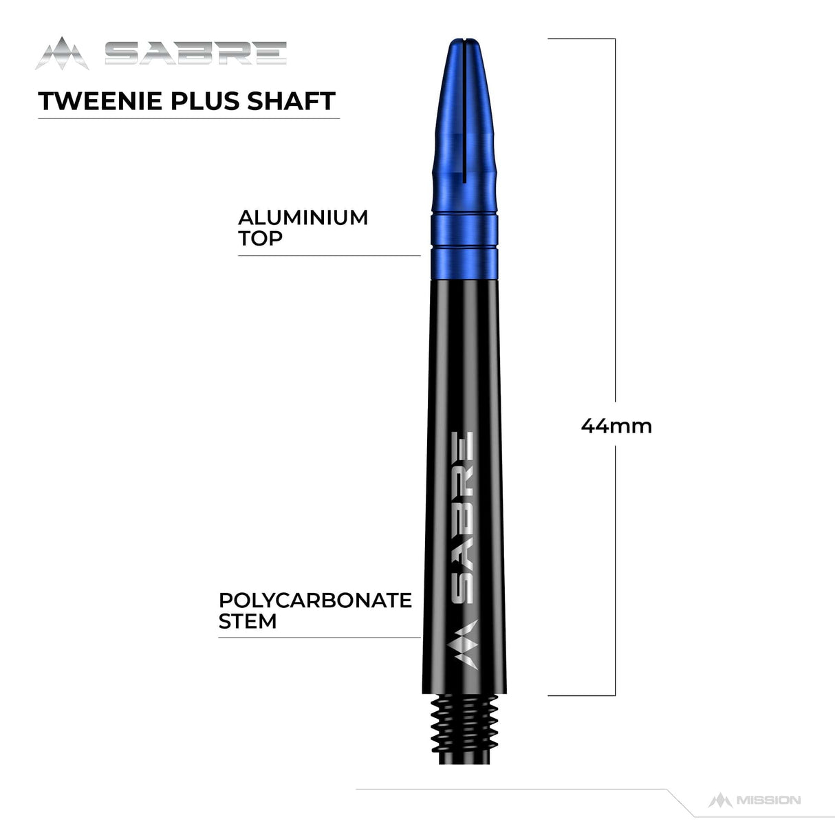 *Mission Sabre Shafts - Polycarbonate Dart Stems - Black - Blue Top - view 6