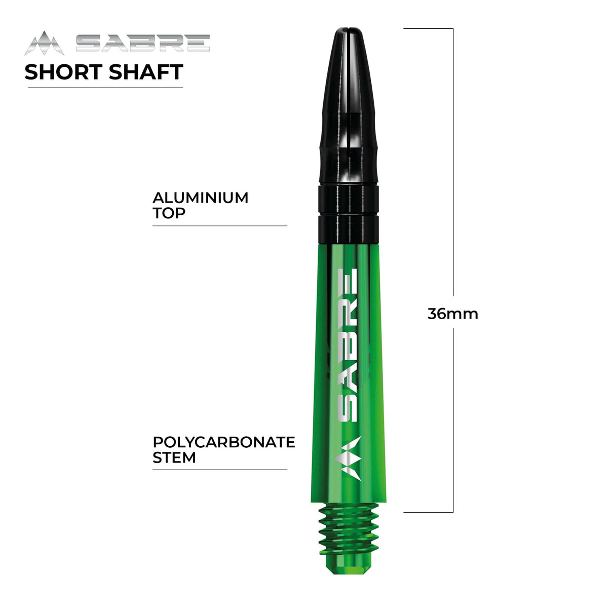 *Mission Sabre Shafts - Polycarbonate Dart Stems - Green - Black Top - view 8
