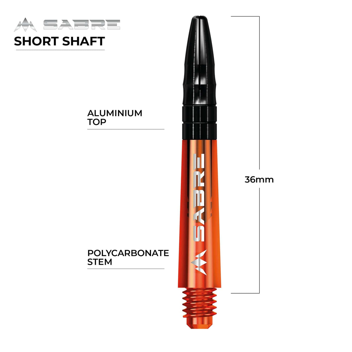 *Mission Sabre Shafts - Polycarbonate Dart Stems - Orange - Black Top - view 8