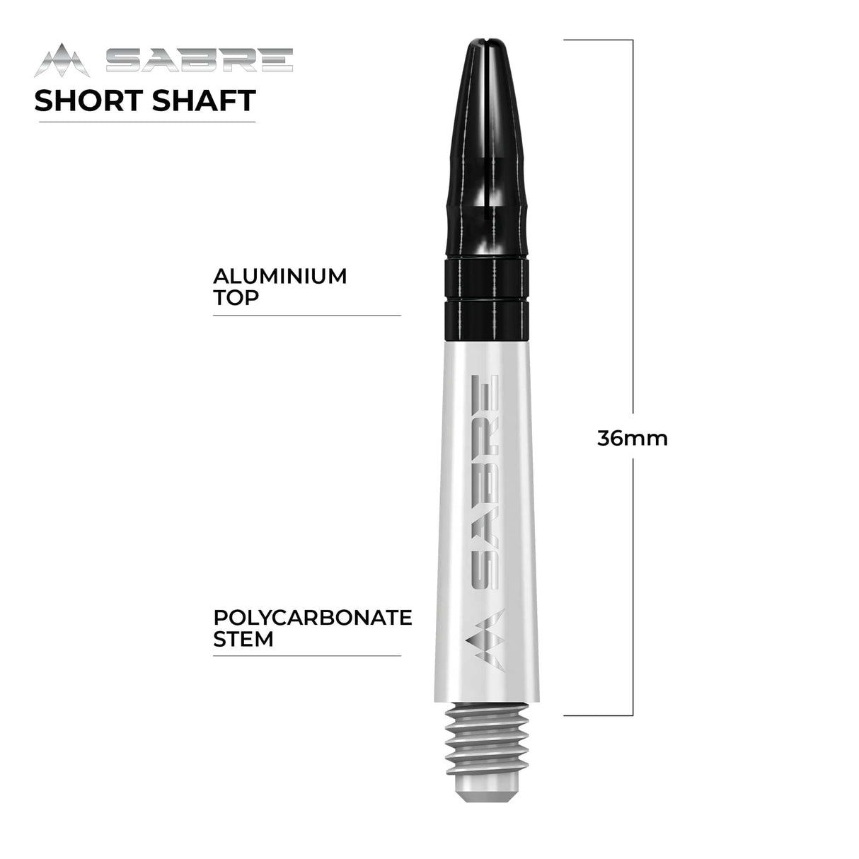 *Mission Sabre Shafts - Polycarbonate Dart Stems - White - Black Top - view 8