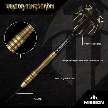 Mission Viktor Tingstrom Darts - Steel Tip - 90% Tungsten - Gold - view 3