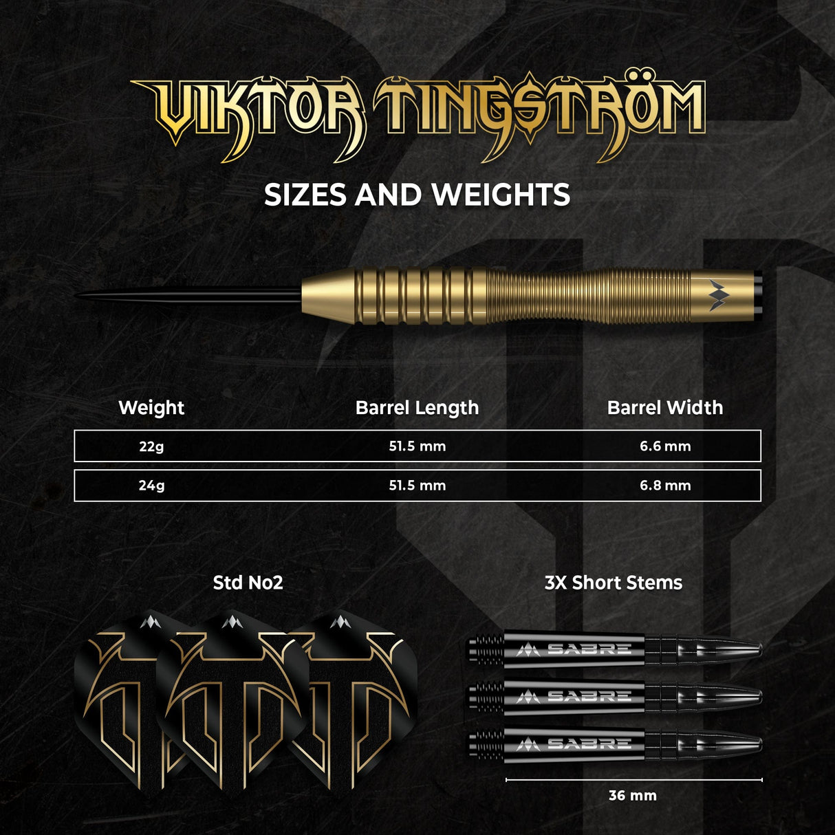 Mission Viktor Tingstrom Darts - Steel Tip - 90% Tungsten - Gold - view 5