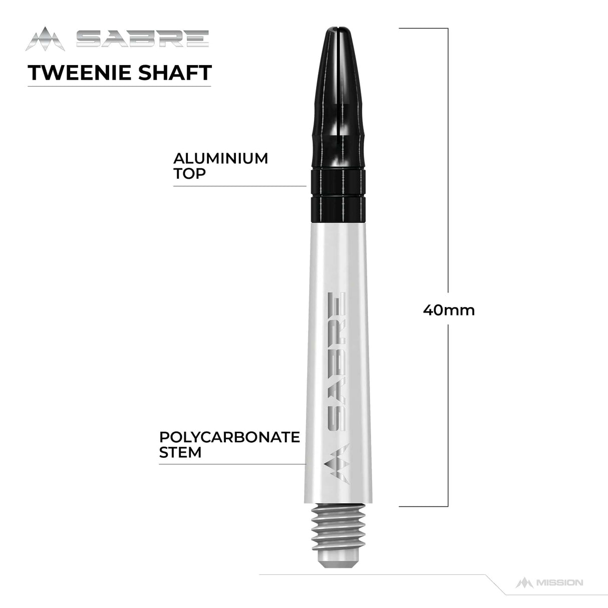 *Mission Sabre Shafts - Polycarbonate Dart Stems - White - Black Top - view 7
