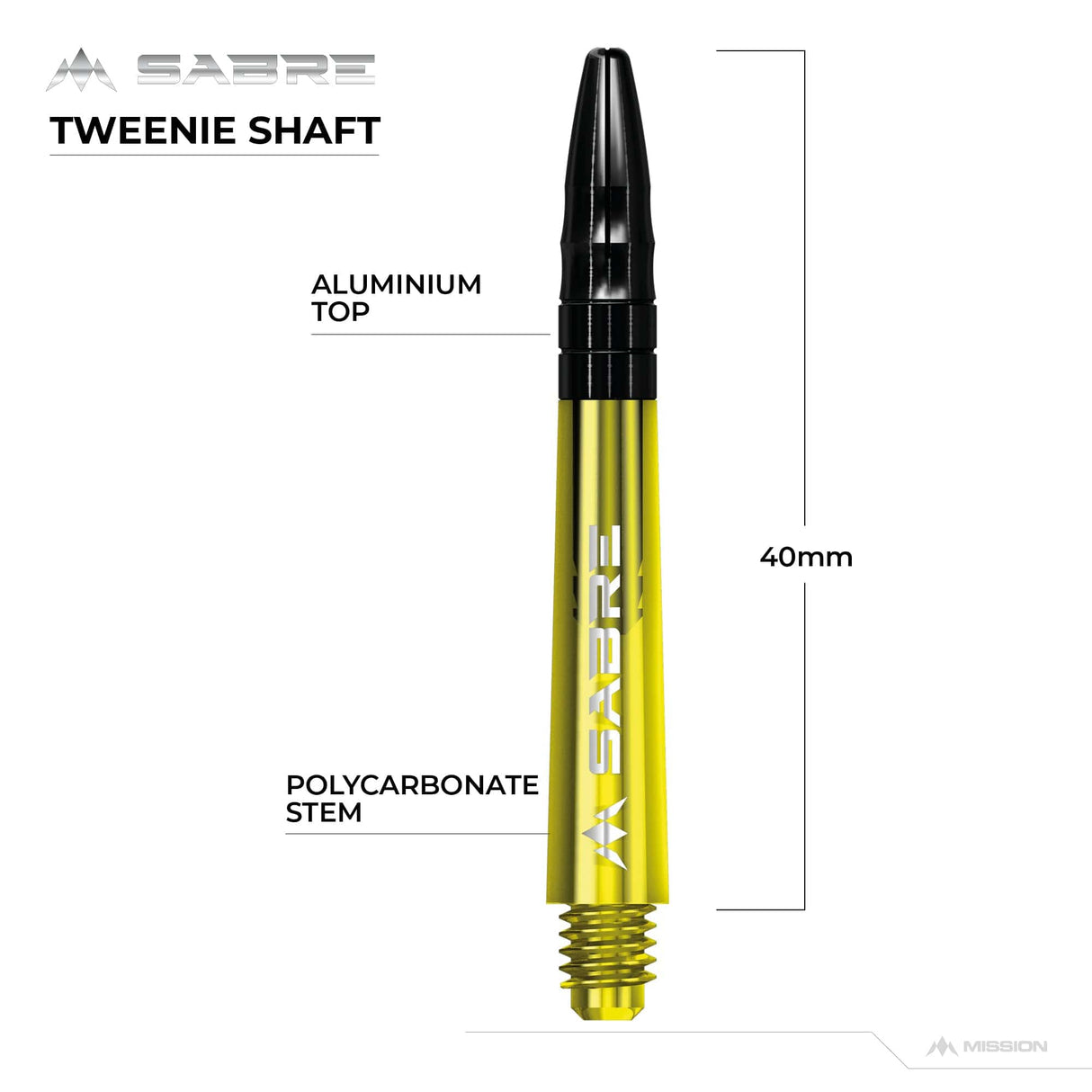 *Mission Sabre Shafts - Polycarbonate Dart Stems - Yellow - Black Top - view 7