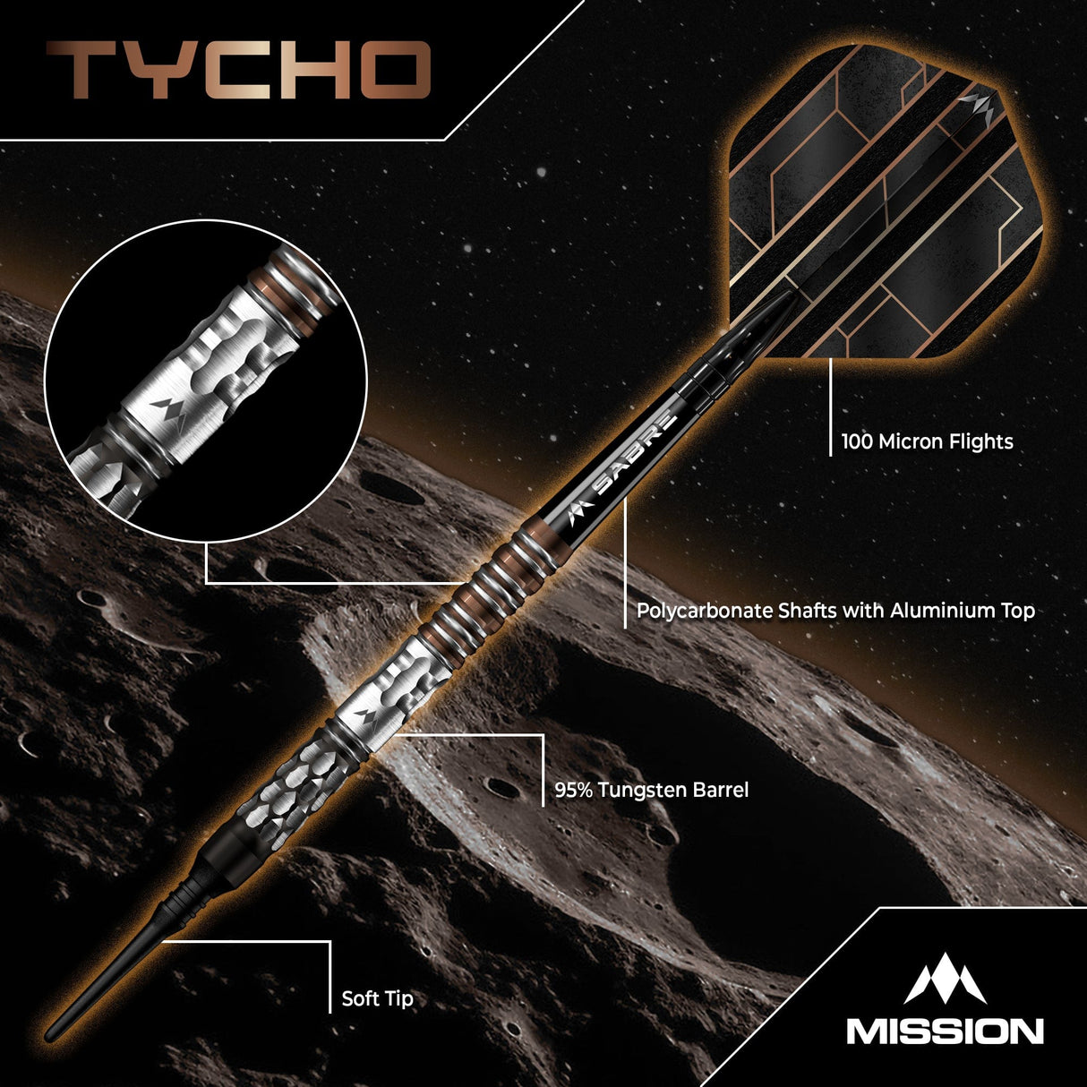 Mission Tycho Darts - Soft Tip - 95% Tungsten - Black & Bronze PVD - 20g - view 3