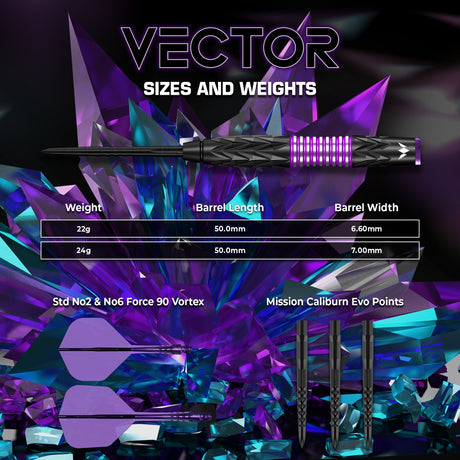 Mission Vector Darts - Steel Tip - 95% Tungsten - Black PVD & Purple Electro - view 4
