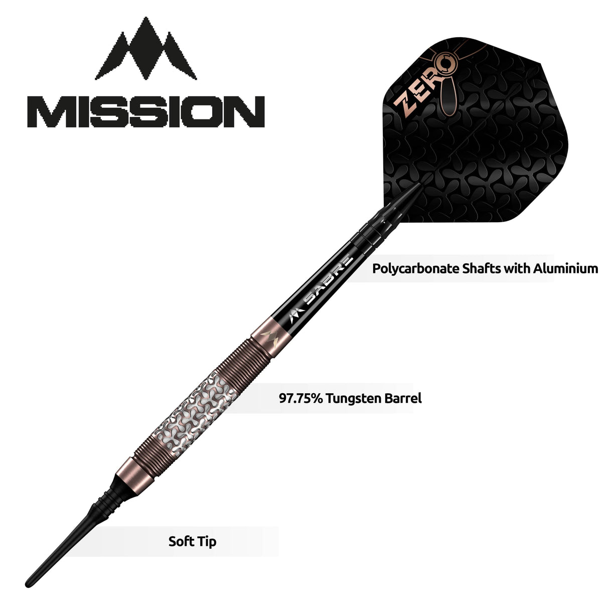 Mission Zero Darts - Soft Tip - 97.5% Tungsten - Bronze PVD - view 3