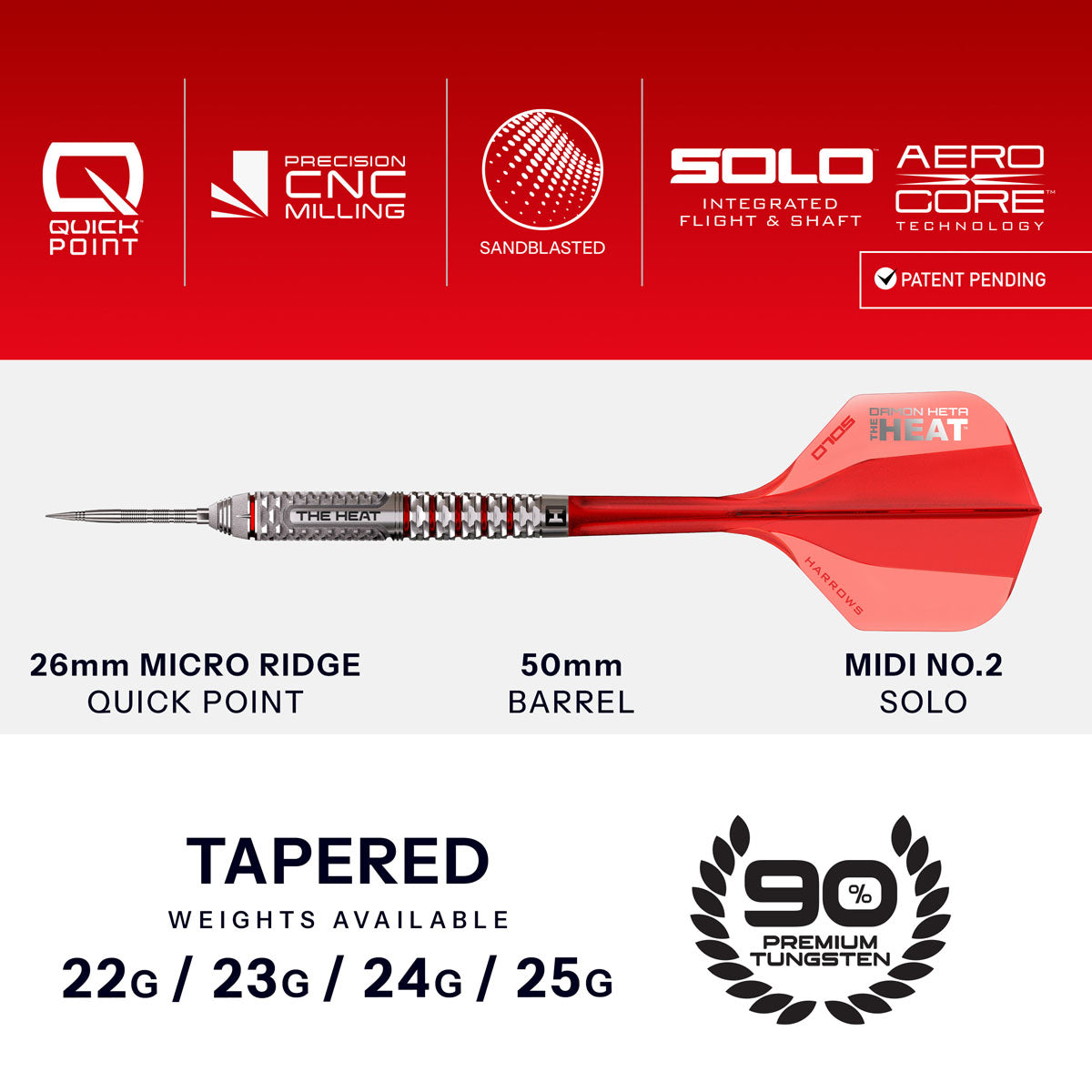 Harrow Damon Heta Geo Quick Point 90% Tungsten Steel Tip Darts